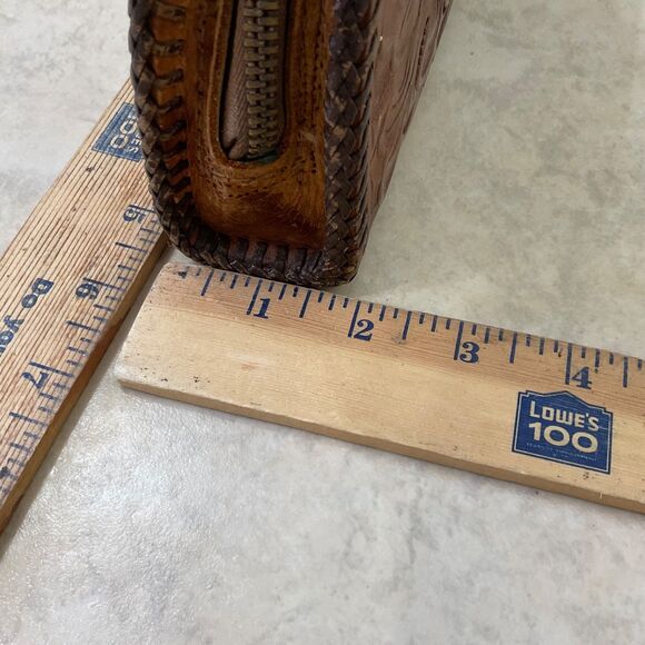 Vintage Tooled Leather Clutch Purse Bag Brown Western Rodeo Zip around  patina * - Picture 11 of 13